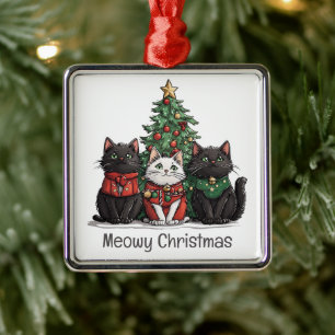 Ornamento De Metal Feliz Natal Gatos Árvore de Natal