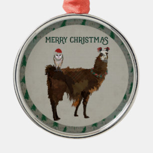 ORNAMENTO DE METAL FELIZ NATAL LAMA & CORUJA