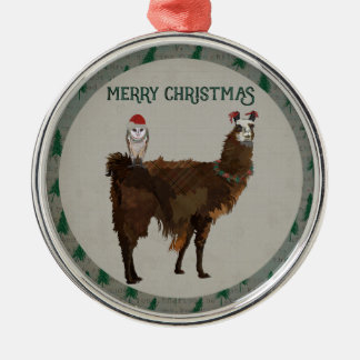 ORNAMENTO DE METAL FELIZ NATAL LAMA & CORUJA