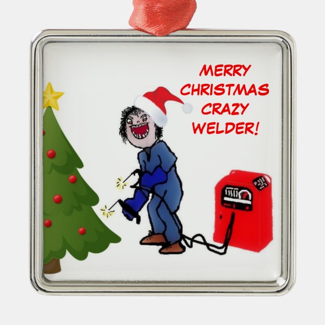 Ornamento De Metal Feliz Natal Louco Welder (Frente)