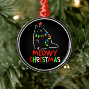 Ornamento De Metal Feliz Natal Luzes de Natal Pijama de Gato Preto 