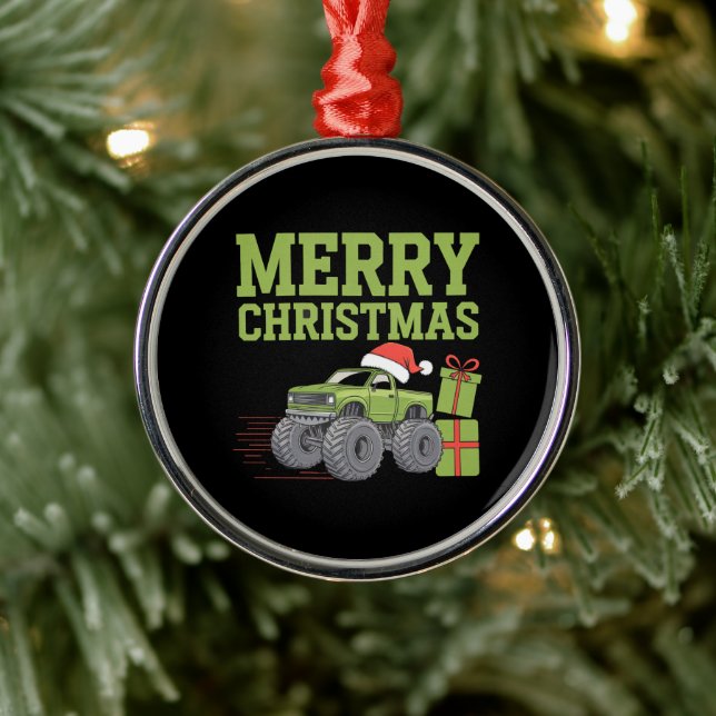 Ornamento De Metal Feliz Natal Monstro Truck Toddler Boys Xmas (Árvore)