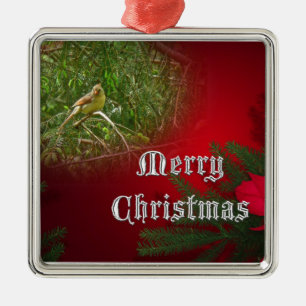 Ornamento De Metal Feliz Natal Mulher Cardeal