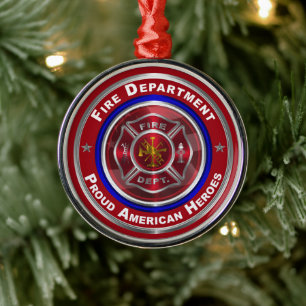 Ornamento De Metal Feliz Natal para Bombeiros Americanos
