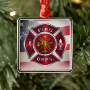 Ornamento De Metal Feliz Natal para Bombeiros Americanos