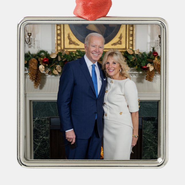 Ornamento De Metal Feliz Natal, Presidente Joe Biden e 1ª Dama (Frente)