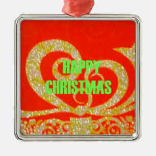 Ornamento De Metal Feliz Natal Red e Dourada Coleção.