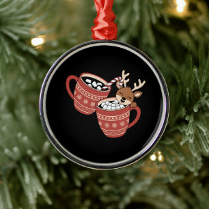 Ornamento De Metal Feliz Natal Rena Famíla Fofa Natal Café