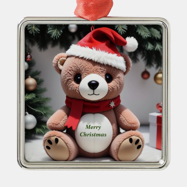 Ornamento De Metal Feliz Natal Teddy Bear (Frente)