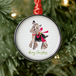 Ornamento De Metal Feliz Natal Yorkie Arco Holly Pets