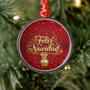 Ornamento De Metal Feliz Navidad, brilho vermelho,
