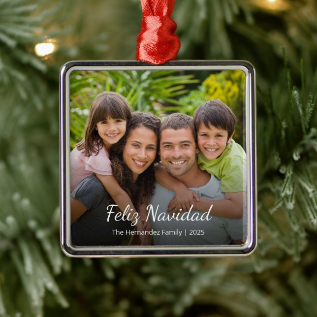 Ornamento De Metal Feliz Navidad Family Photo Spanish Christmas Photo (Árvore)