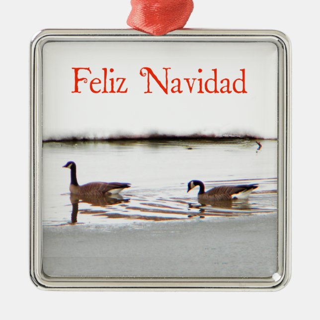 Ornamento De Metal Feliz Navidad - Honkers - Canadá Geese (Frente)
