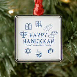 Ornamento De Metal Feliz nome personalizado azul Hanukkah