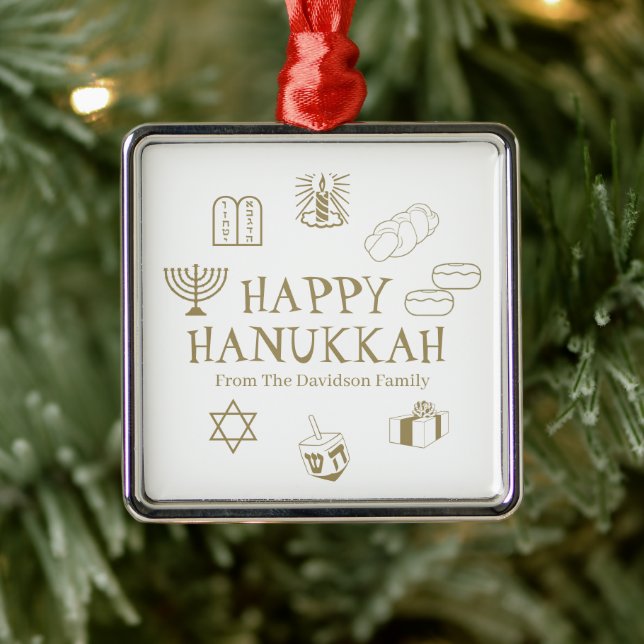 Ornamento De Metal Feliz nome personalizado branco de Hanukkah (Árvore)