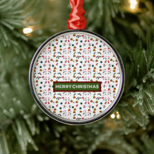 Ornamento De Metal Feliz Padrão de Natal Elegante