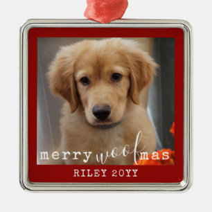 Ornamento De Metal Feliz Personalizada de Fotografia de Cão WoofMas