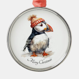 Ornamento De Metal Feliz Puffin, personalizado