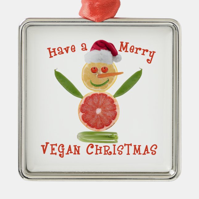Ornamento De Metal Feliz Vegan Natal (Frente)