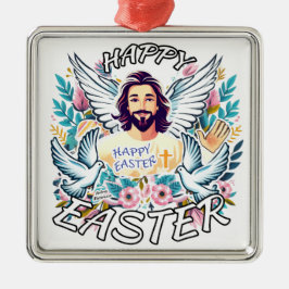 Ornamento De Metal Felz pascoa com Jesus