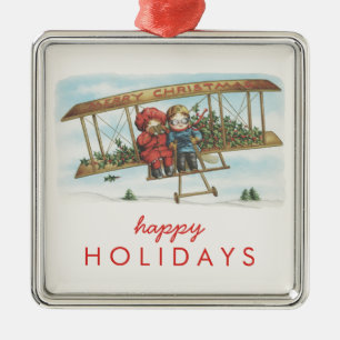 Ornamento De Metal Feriado bonito do avião dos miúdos do azevinho d