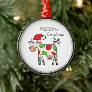 Ornamento De Metal Feriado de Natal do Cartoon Engraçado de Vaca