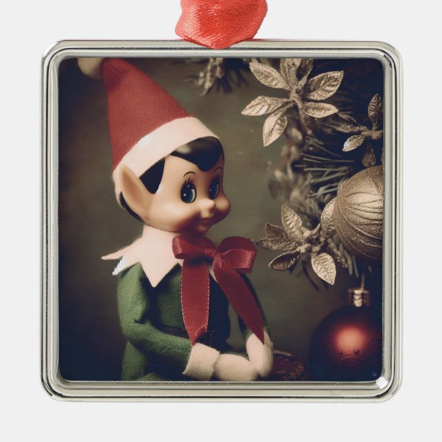 Ornamento De Metal Feriado de Natal Elf Cute (Frente)