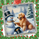 Ornamento De Metal Feriado de ouro Retriever Natal Snowman<br><div class="desc">Este Retriever de Ouros está pronto para o Natal. Se você quiser mudanças,  pode me enviar uma mensagem de azul na seção Home da minha loja.</div>