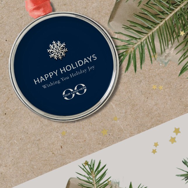 Ornamento De Metal Feriados Felizes em Floco de Neve Elegante (Criador carregado)