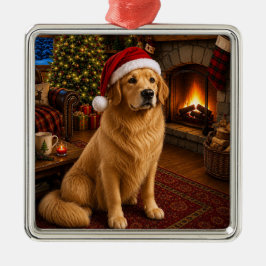 Ornamento De Metal Férias do Golden Retriever