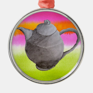Ornamento De Metal Festa de chá Arty Teapot Rainbow