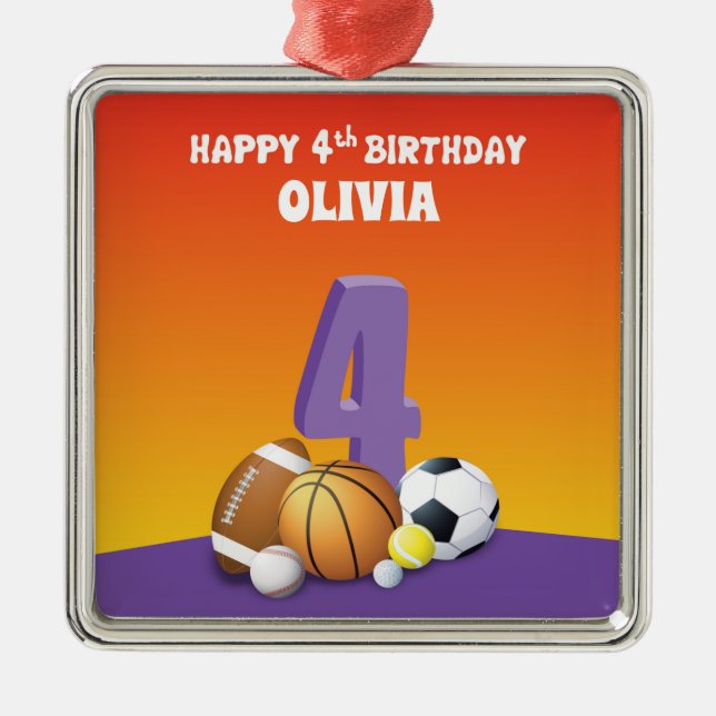 Ornamento De Metal Festas de Esportes de Quarto Aniversário (Frente)