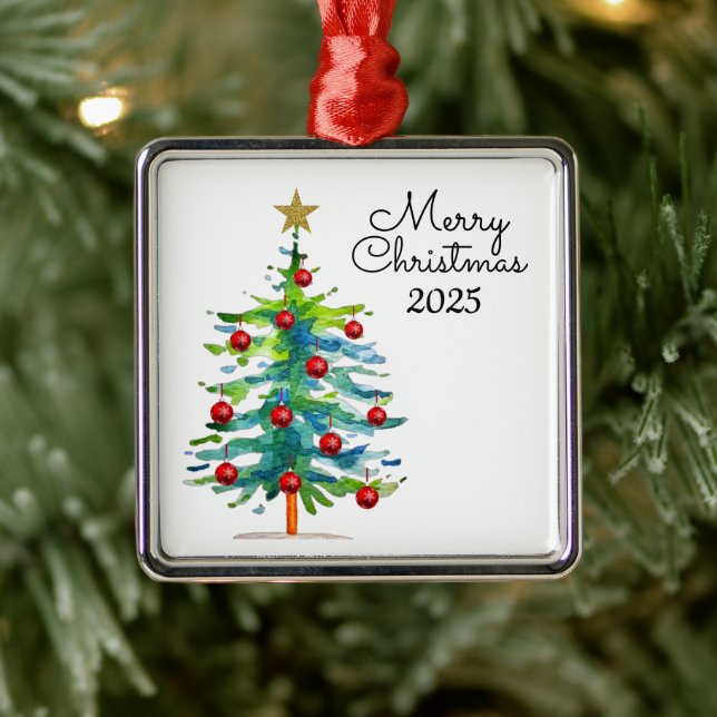 Ornamento De Metal Festive Christmas Tree With Red Ornaments (Árvore)