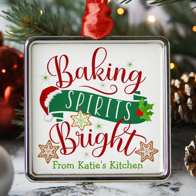 Ornamento De Metal Festivo Baking Espíritos Brilhantes Natal (Festive Baking Spirits Bright Custom Christmas Metal Ornament)