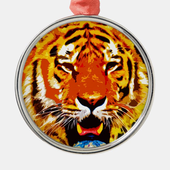 Ornamento De Metal Fierce Bright Orange Siberian Tiger (Frente)