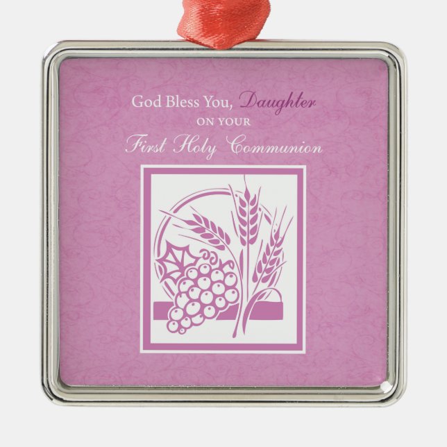 Ornamento De Metal Filha Primeira Comunhão, Rosa (Frente)