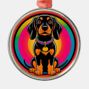 Ornamento De Metal Filhote de Dachshund Rodeado por Arco-íris Vibrant