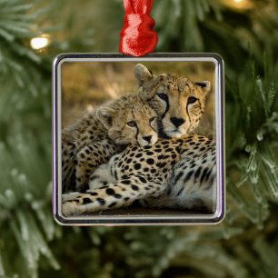 Ornamento De Metal Filhote de Guepardo Abraçado com sua Mãe