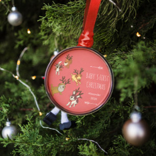 Ornamento De Metal Filhote Fofo Rena Bebê Seu Primeiro Natal