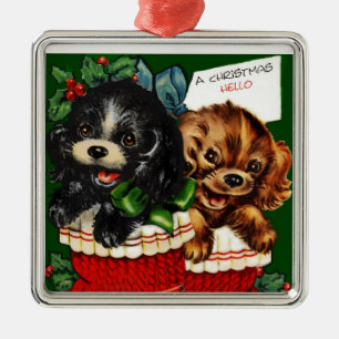 Ornamento De Metal Filhotes de cachorro do Natal olá!