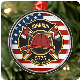 Ornamento De Metal Firefighter Fire Rescue Department USA Flag Custom