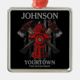 Ornamento De Metal Firefighter NAME Fire Department Hydrant USA Flag 