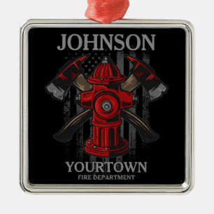 Ornamento De Metal Firefighter NAME Fire Department Hydrant USA Flag