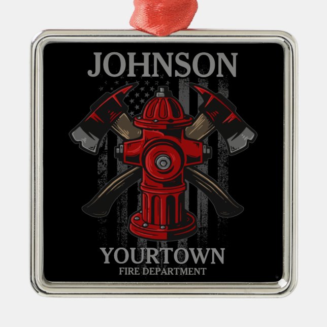 Ornamento De Metal Firefighter NAME Fire Department Hydrant USA Flag  (Frente)