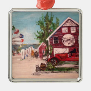Ornamento De Metal Firehouse velho, pintura de Genebra em um