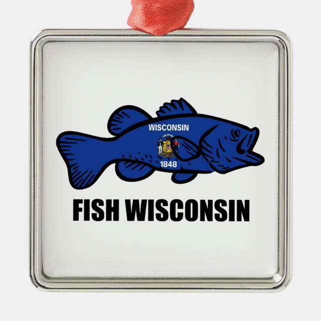 Ornamento De Metal Fish Wisconsin Flag (Frente)