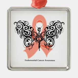 Ornamento De Metal Fita tribal da borboleta do cancer Endometrial