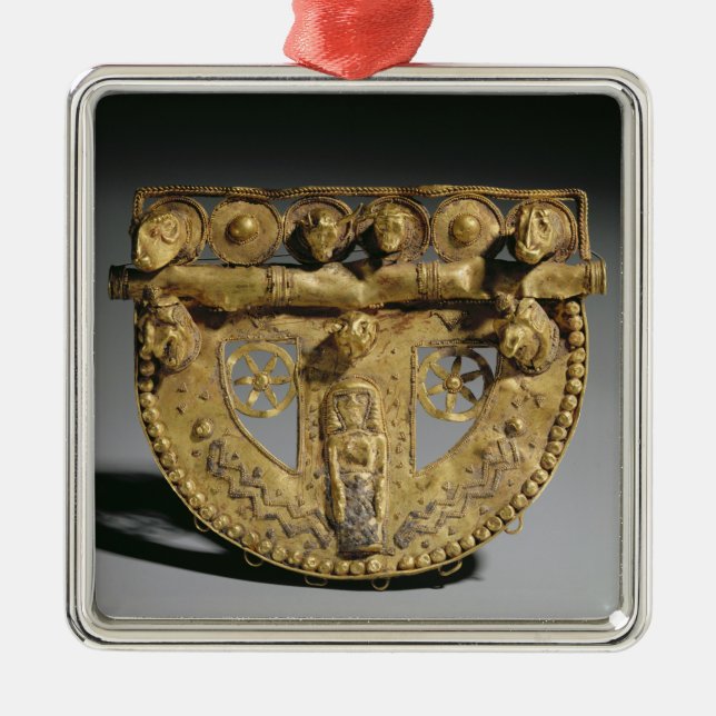 Ornamento De Metal Fivela de cinto com decoração granulada, (Frente)