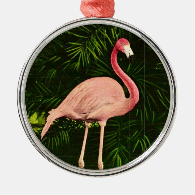 Ornamento De Metal Flamingo Rosa Elegante (Frente)
