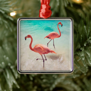 Ornamento De Metal Flamingos